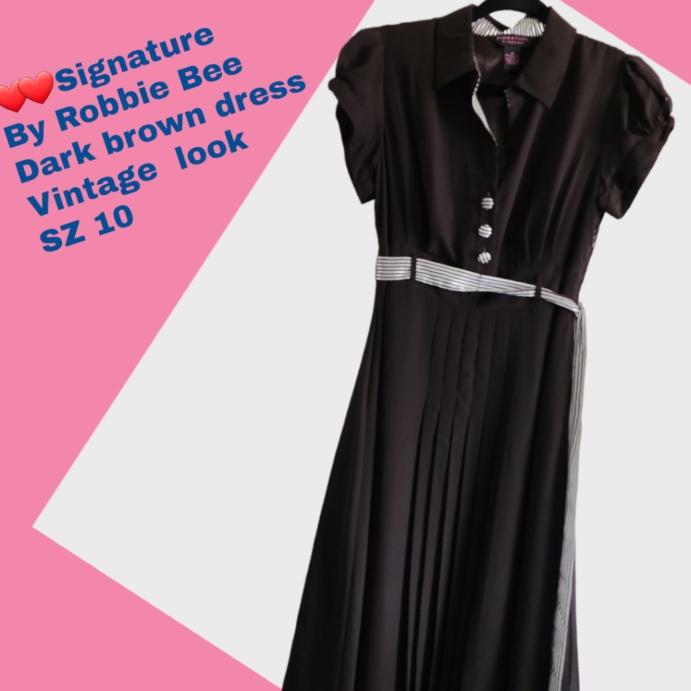 Signature by Robbie Bee Dark Brown Midi dress with belt Sz 10